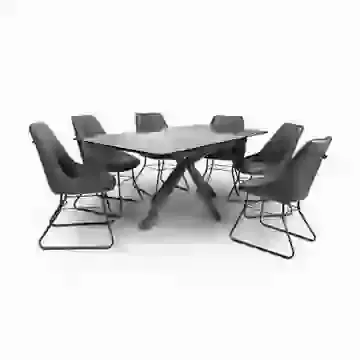1.6m to 2m Extending Grey Ceramic Table with Metal Legs & 4 Chairs In A Choice Of 4 Colours